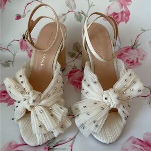 Loeffler Randall Camellia Pearl Rhinestone Bow Heel Sandals size 5